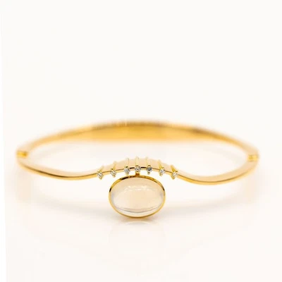 Brazalete De Oro Amarillo 750/18K Con Piedra Lunar Y Diamantes 0,07ct H/SI - Imagen 1 de 3