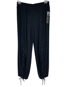 IC Collection Connie K Harem Pants Black Button Tie Stretch Womens M NEW - Picture 1 of 14