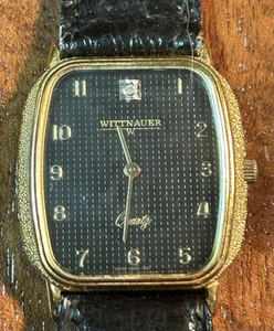 Vintage Wittnauer Men’s Watch, new battery, black dial/single diamond, thin case - Picture 1 of 4