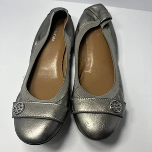 Coach Chelsey ballerina Flats Silver Metallic Leather Size 7.5 - Picture 1 of 12