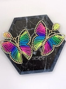 Summer Rainbow Butterfly Colourful Holiday Earrings Multicoloured Carnival Pride - Picture 1 of 6