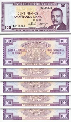 Burundi 100 Francs 1993, UNC, 5 Pcs LOT, Consecutive, P-29c - Image 1 of 4