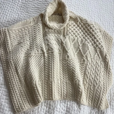 Poncho tejido Carraig Donn para mujer talla única beige suave 100 % lana merino Irlanda Foto 1 de 4