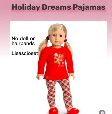 LKnew! American Girl Doll Holiday Dreams Pajamas Red Plaid PJ’s, Red Slippers - Image 1 of 3