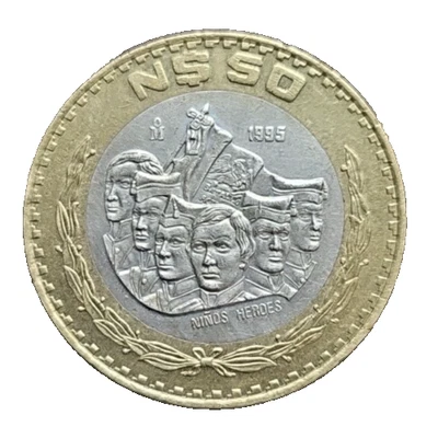 1995 Мексика 50 Nuevos песо монета ~ памятный Ninos героев ~ биметаллическое серебро! - Изображение 1 из 4