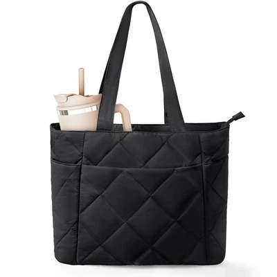 Quilted Puffer Shoulder Bag Ladies Beach Bag Fashion Padded Tote Handbag Women - Image 1 of 4