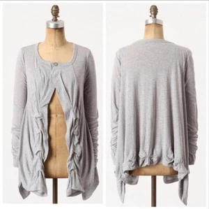 Anthropologie Holding Horses Epoch Slub Cardigan Size Small Gray Draped Ruched - Picture 1 of 4