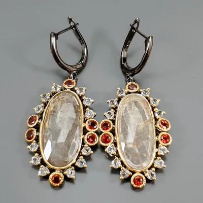 Ювелирные изделия натуральный рутилированный кварц серьги 925 пробы /E128334 - Изображение 1 из 4