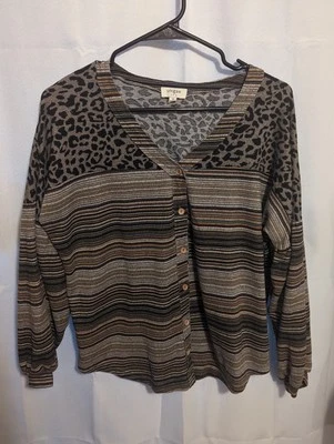 Umgee Blouse Stripe Button Down Boho Southwestern Western Grannycore Cottagecore - Image 1 of 4