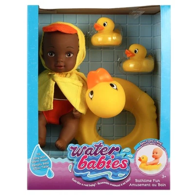 Just Play Waterbabies Bath Time Fun Duckie Baby Doll, 10" Black Doll & Ducks - Image 1 of 3