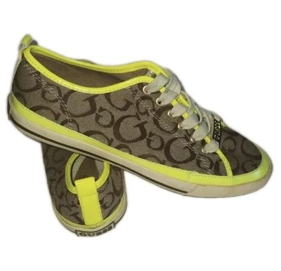 Guess Zapatos Mujer Talla 7.5 Amarillo Fluorescente Tenis Confort Cordones Logo  Foto 1 de 4