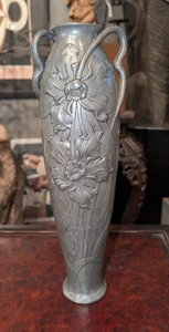 Antique Art Nouveau Pewter Vase Vanhauten Austria Loetz Metalworker - Picture 1 of 11