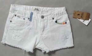 Polo RALPH LAUREN Girls 8 WHITE DENIM SHORTS Cut Off EMBROIDERED 5 Pocket $55 - Picture 1 of 12