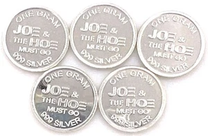 Joe & The Hoe Must Go 1 g. Ronda de plata .999 (juego de 5) - Imagen 1 de 2
