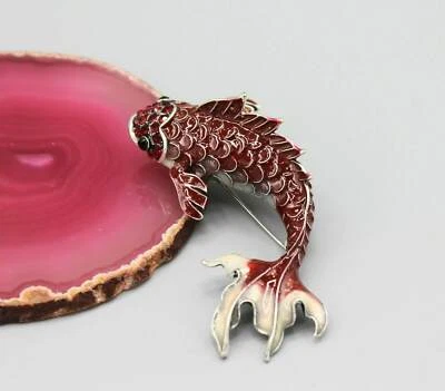 Broche broche grande rojo pez animal agua rojo tono plata moda divertida Foto 1 de 4