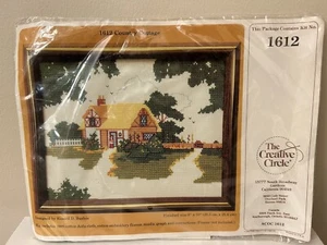 NEW Vintage Creative Circle Country Cottage Cross Stitch Kit 1612 Finished 8X10 - Picture 1 of 13