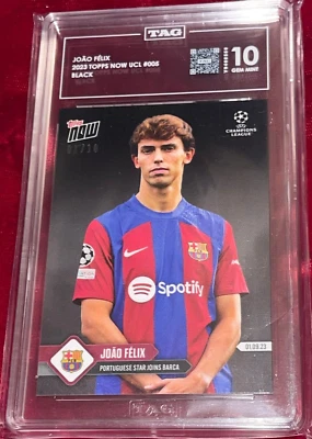 RARE JOAO FELIX 1/10 BLACK CARD TAG 10 GEM MINT 2022 TOPPS NOW STAR JOINS BARCA! - Image 1 of 3