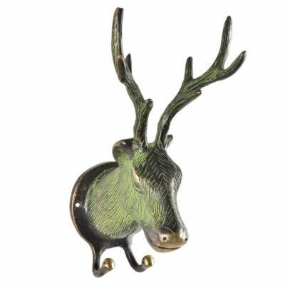 New Handmade Towels Clothes Hanger Coat Rack Brass Wall Hooks Deer Head Antique  - Image 1 of 4