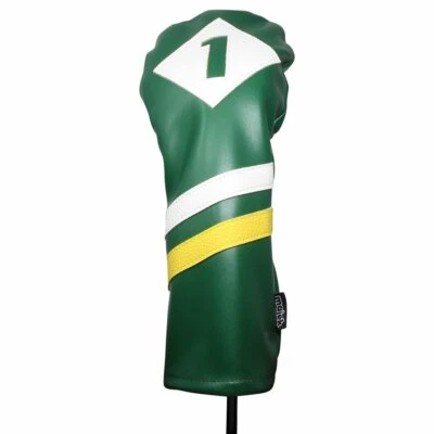 Majek Retro Golf #1 Driver Headcover Green White Yellow Vintage Leather Style - Image 1 of 4
