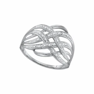 10k White Gold Womens Round Diamond Woven Fashion Band Ring 1/20 Cttw - Picture 1 of 1