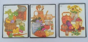 Kitchen Art Prints By J. Hand Retro 1970s Fruit Vegetables Cheese Boho Set Of 3 - Picture 1 of 7