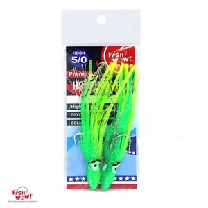Fish WOW! Fishing Hoochies Squid skirt Octopus rig 5/0 Hook Green Yellow 4-3/4" - Picture 1 of 5