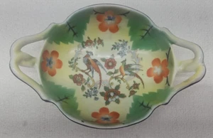 Vintage Prov Saxe Germany ES handbemalt Vogel Floral Doppelhenkel Schmuckschale - Bild 1 von 20