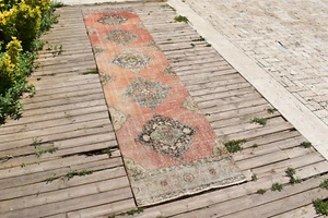 Alfombra Turca 30''x139"" Oushak Corredor Tribal Vintage Naranja Escaleras Alfombra 2x11 - Imagen 1 de 12