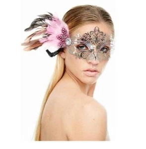 Masquerade Half Mask - Mardi Gras - Silver/Pink - Costume Accessory- Adult Teen - Picture 1 of 1