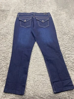 Pantalones de mezclilla y tela de papel para mujer 8/29 lavado oscuro solapa recta bolsillo tiro medio Y2K Foto 1 de 4