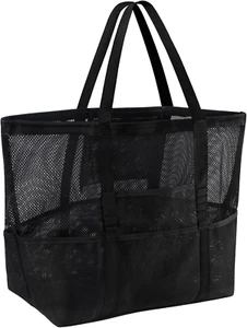 Mesh Beach Bag Tote Bag for Women, Foldable Swim Large Beach Tote Bag with Zippe - Picture 1 of 12