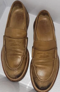 GUCCI PATINA BURNISHED LOAFER, MADE IN ITALY,  LOGO EMBOSSED, RARE FIND, Sz 8  - Picture 1 of 17