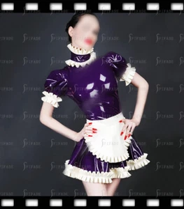 Latex Maid Dresses with Apon White Ruffles Back Zipper Customized 0.4mm D7 - Picture 1 of 5