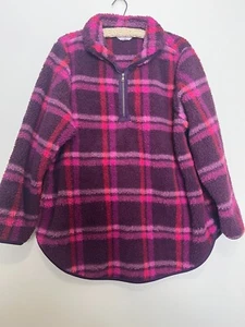Terra & Sky Women's Quarter Zip Faux Sherpa Pullover Pink Plaid 2X (20W-22W) - Picture 1 of 5