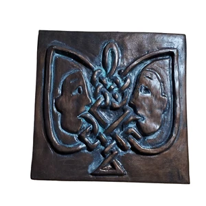 Art Ceramics Gemini Zodiac Wall Plaque 6x6 Rustic Faux Bronze Copper Astrology - Picture 1 of 3