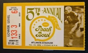 5th Peach Bowl Football Ticket Stub 12/29 1972 NC State Wolfpack v West Virginia - Picture 1 of 3
