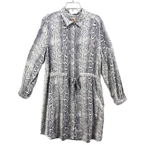 C&C California Dress Sz L Shirt Dress Snake Print Buttons Belted Tie Long Sleeve - Picture 1 of 13