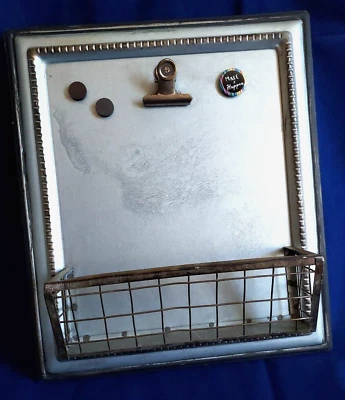 Message Center Bulletin Board Wire Mail Basket Magnetic Wall Organizer 13x15in - Image 1 of 4