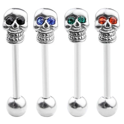 1x Genial Calavera Lengua Barra Barra Perno Piercing Anillo Acero Inoxidable Joyería Corporal Foto 1 de 4
