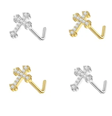 Charming крест цирконий нос кольцо из нержавеющей стали нос гвоздики • L изгиб • 20 калибра - Изображение 1 из 4