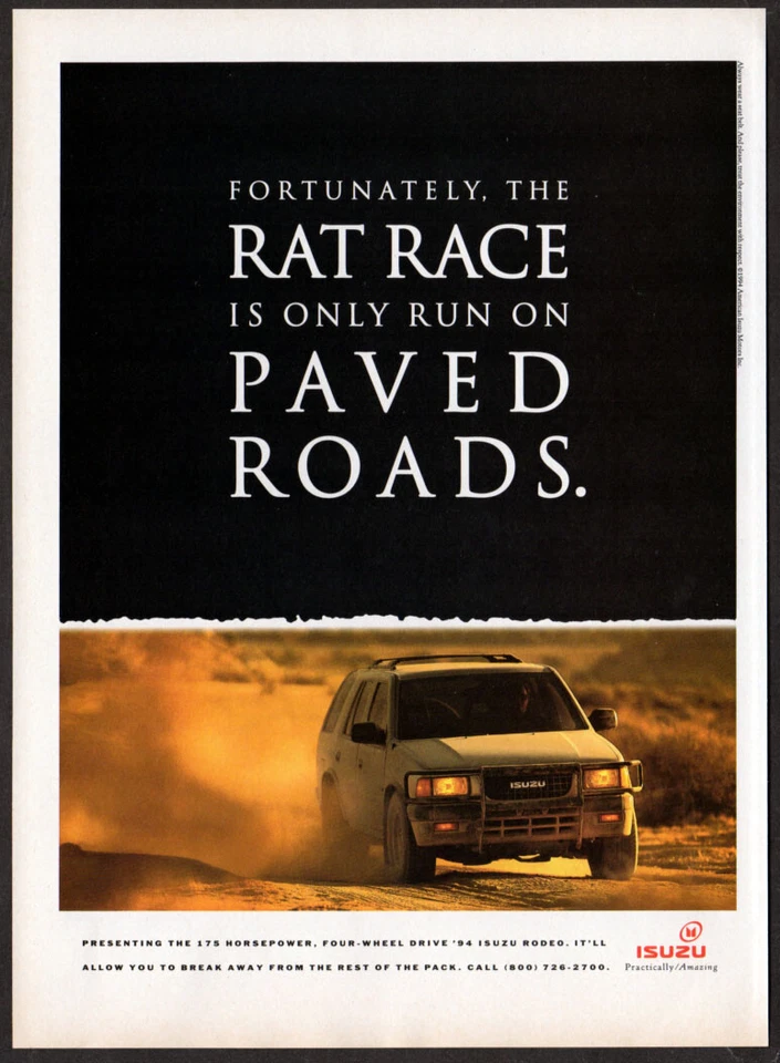 1994 ISUZU Rodeo Vintage Original Print AD - 4x4 photo Rat Race only Paved Road - Image 1 of 1