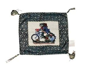 Vintage Wolle Baumwolle grün Frösche Fahrrad Nadelspitze Kissenhülle 15" x 13" Reißverschluss - Bild 1 von 17