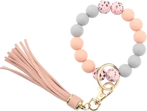 Silicone Key Ring Bracelet Wristlet Beaded Bangle Keychain Elastic Portable Car - Picture 1 of 12