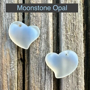 2 Pieces Cultured Sea Glass Puffed Heart Drilled - 18mm Moonstone - Picture 1 of 3