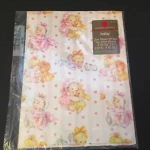 Nuovo Vintage American Greetings Confezione Regalo Carta Baby Shower Orsi Conigli Cuori Gatti - Foto 1 di 3