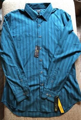 MEN'S NWT APT 9 BUTTON DOWN DRESS SHIRT SIZE LARGE L turquoise stripe - Image 1 of 4