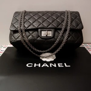 CHANEL HANDBAG MADEMOISSELE 2.55 MAXI  IN BLACK VITAGE LOOK - Picture 1 of 8