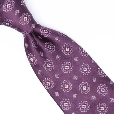 Gravata Valentino masculina de seda roxa rosa mandala brocado tecido gravata Itália - Imagem 1 de 4