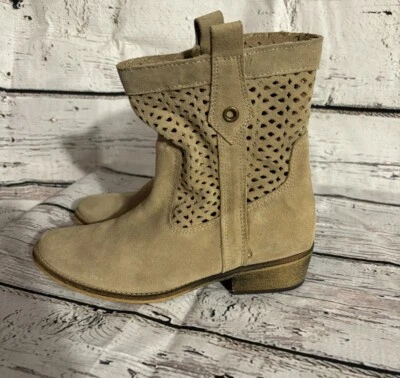 Botines Western Tostados/Caqui Ojales Tacón Madera Vaquero Rodeo Bota Talla 6.5 Para Mujer’s Foto 1 de 4