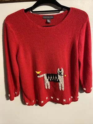 Suéter para mujer Northern Isles gato rojo con pájaro bordado talla mediana Foto 1 de 4